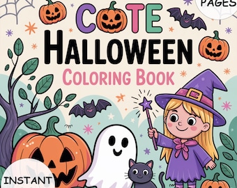 Cute Halloween Coloring Book 100 Pages PDF Instant Download Fun and Easy Halloween Coloring Pages for Kids and Adults