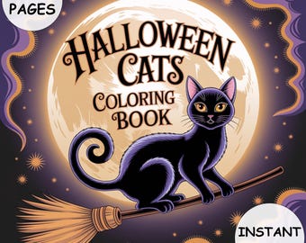 Halloween Cats Coloring Book PDF 55 Pages Spooky and Cute Kitties Bold and Easy Printable for Kids and Adults Instant Download