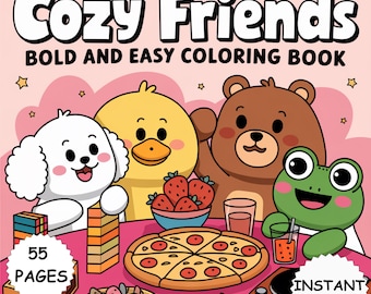 Coco Wyo Coloring Cozy Friends Coloring Book 55 Bold and Easy Pages for Kids and Adults Cute Printable PDF Instant Download
