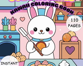 Cozy Hunnies Kawaii Coloring Book PDF 110 Pages Bold and Easy Cute Printable for Kids & Adults Instant Digital Download