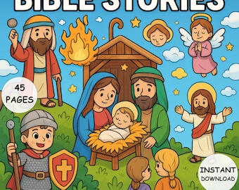 Bible Stories Coloring Book 45 Pages Cozy and Cute Christian Coloring PDF Instant Download for Kids and Adults Faith Coloring Book