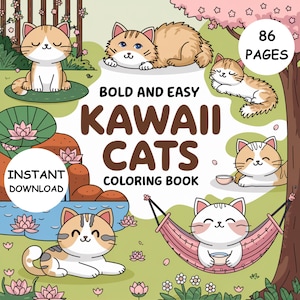 Kawaii Cat Coloring Pages Cute & Cozy Printable Art PDF Digital Download Coloring Book for Kids and Adults Cat Lover Coloring
