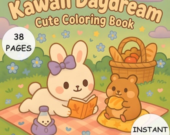 Kawaii Daydream Coloring Book PDF 38 Pages Bold and Easy Cute Printable Coloring for Kids and Adults Instant Digital Download