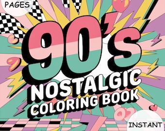 90s Nostalgia Coloring Book: Retro Fun, Bold & Easy (PDF Download, 41 Pages)