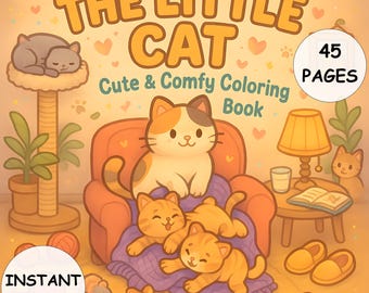 The Little Cat Coloring Book PDF 45 Pages Bold and Easy Cute and Comfy Printable for Kids and Adults Instant Digital Download