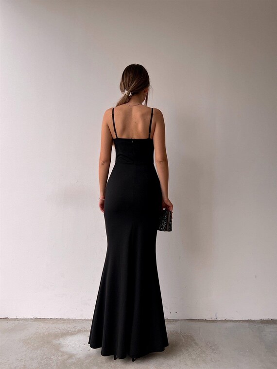 Satin Slit Dress Duchess Gown With Sheer Bust and Adjustable Straps | Elegant Prom, Wedding Guest Evening Dress - Etsy Satin Slit Dress Duchess Gown With Sheer Bust and Adjustable Straps | Elegant Prom, Wedding Guest Evening Dress - Etsy