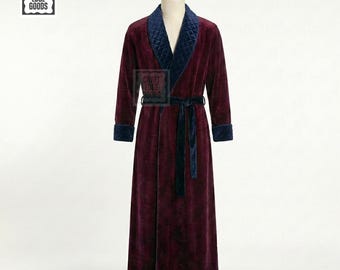 Vellaro Christmas Velvet Men's Robe Smoking Jacket Gown | Navy & Burgundy  Velvet Housecoat | Samt Morgenmantel Herren Peignoir Velours Homme - Etsy