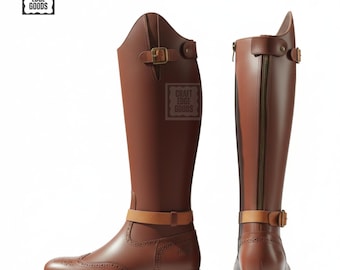 Botas de montar de cuero marrón con detalles brogue y hebilla para hombre