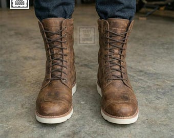 Botines de piel marrón con cordones para hombre
