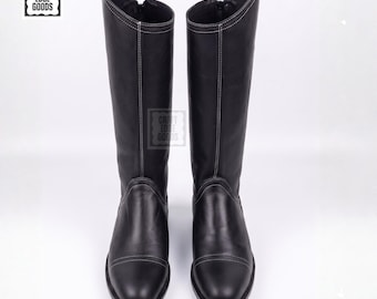 Botas de montar Polo negras para hombre, hechas a mano, de cuero, con cremallera trasera alta, estilo ecuestre.