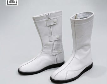 Worstelschoenen wit leer halfhoge hak heren