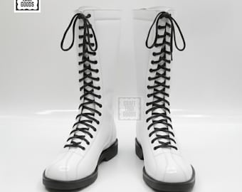Botas de lucha libre blancas con cordones de cuero para hombre