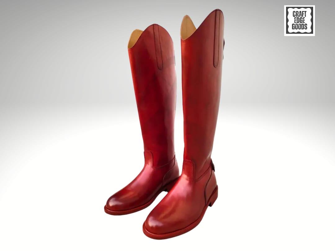 Red Color Boots For Riding Handmade Red Leather Riding Boots | Men’s Tall Equestrian Boots ...