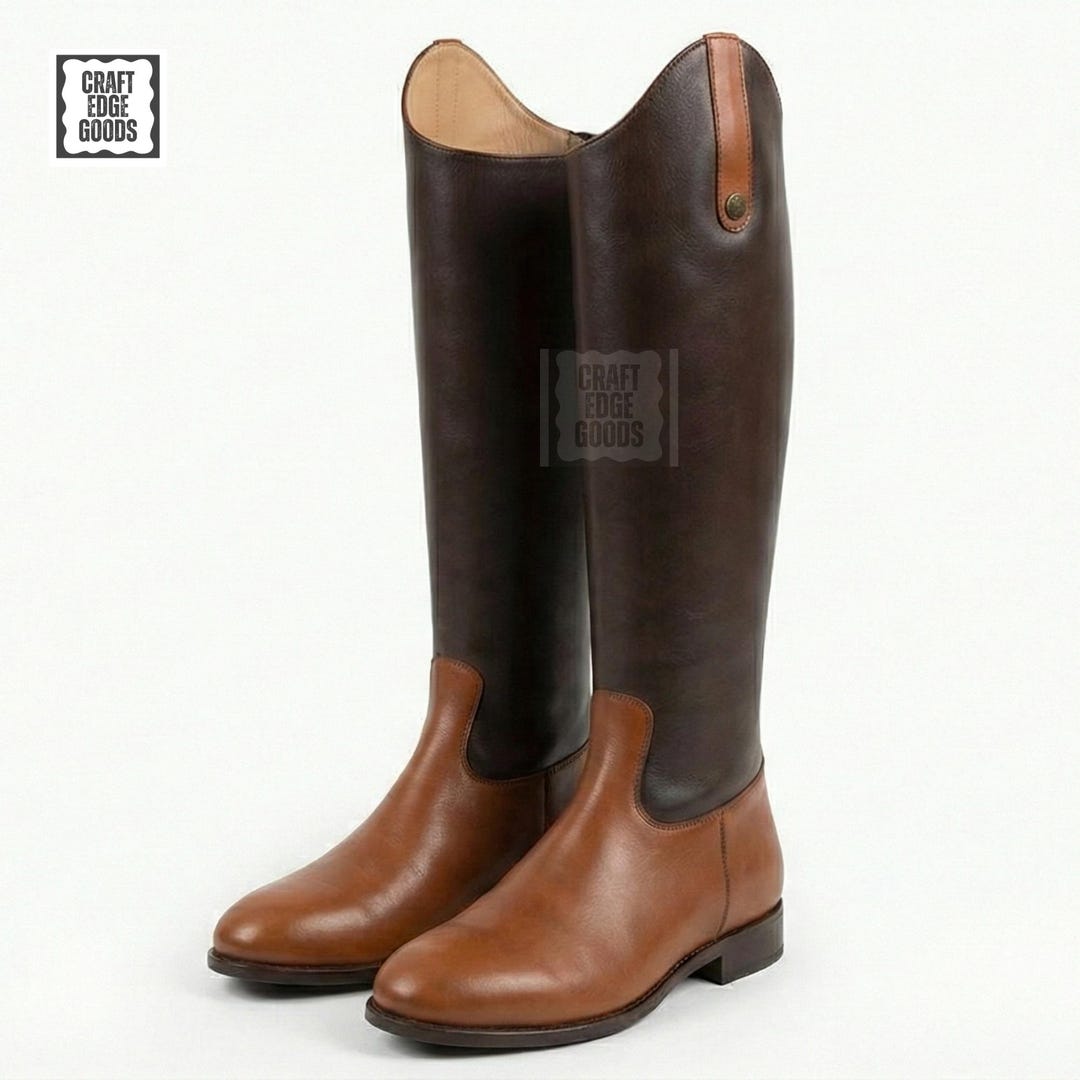 Riding Boots Brown Leather Tall Back Zip Men Equestrian Style - Etsy