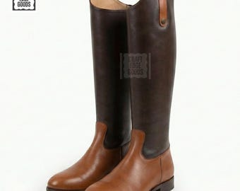 Botas de montar de cuero marrón con cremallera trasera alta para hombre estilo ecuestre