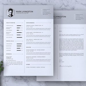 Plantilla de currículum para abogado corporativo / Carta de presentación para abogados, asistentes legales, auxiliares jurídicos / Currículum vitae de facultad de derecho (Word, PDF)