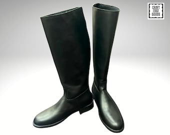 Botas de montar de cuero negro con cremallera trasera alta para hombre