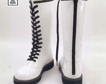 Botas de combate blancas de charol con cordones hasta la pantorrilla para hombre