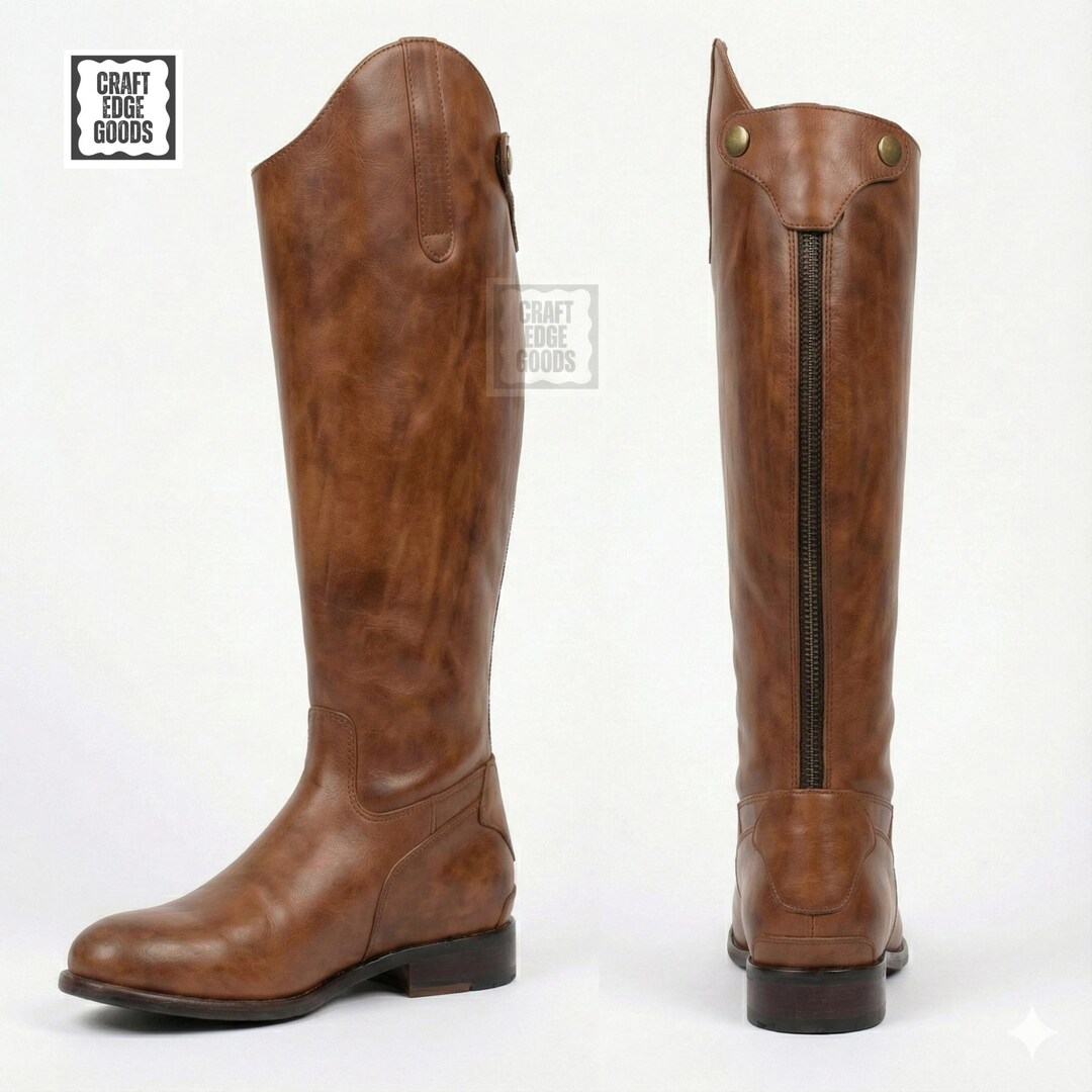 Riding Boots Brown Leather Tall Back Zip Equestrian Men - Etsy