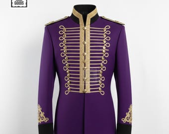 Chaqueta de húsar morada militar trenzada para hombre