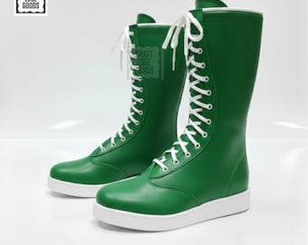 Botas de lucha de cuero verde altas con cordones para hombre