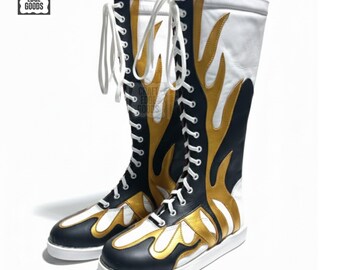 Botas de lucha con cordones para hombre, color negro, dorado y blanco