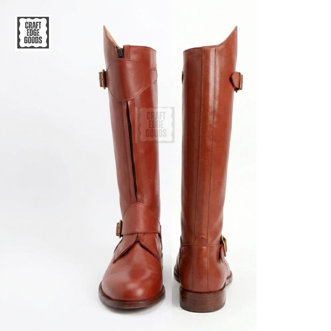 Riding Boots Brown Leather Tall Front Zip Men Equestrian Motorcycle - Etsy