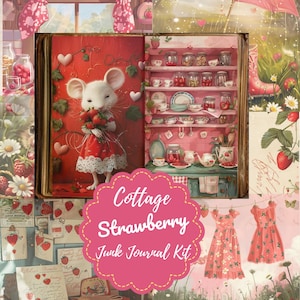 Cottage Strawberry Junk Journal Kit: Printable Ephemera, Tags (Digital Download)