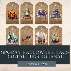 Etiquetas vintage de Halloween para impressão: itens efêmeros assustadores do diário (download digital, 300 DPI)