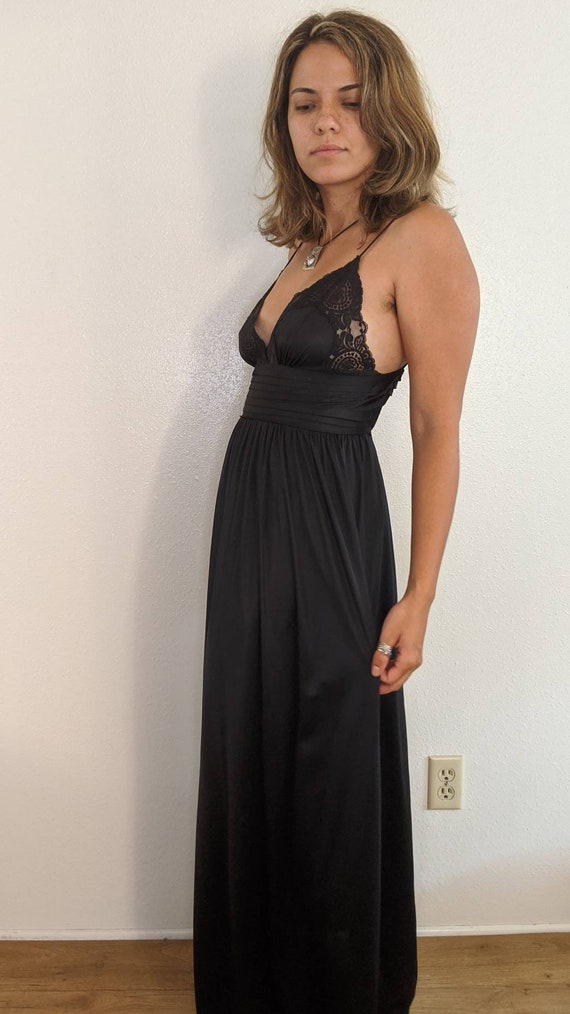 Vintage open back lace satin maxi dress slip gown