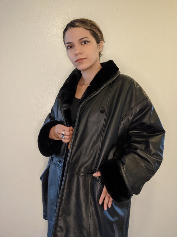 90s Faux Fur lined Leather jacket