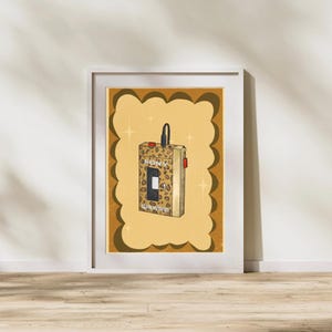 Leopard Print Walkman Digital Art | Retro Cassette Player Wall Art | 90s Music Lover Gift | Funky Leopard Print| Vintage Music Print