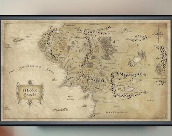 Middle Earth Map Wall Art – Vintage Sepia Fantasy Map – Epic Fantasy Decor – Medieval Style Map Print – Nerd Room Art