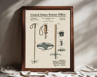 Ski Pole Patent Print 1966 – Vintage US Patent Wall Art, Ski Decor, Winter Sports Blueprint, Retro Patent Poster