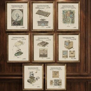 Vintage computerpatent muurkunstset | 8 retro technische patentafdrukken | Diskette-toetsenbord toetsenbord pc-octrooiposters | Nerd-kantoorinrichting | Afdrukbaar