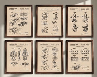 Patent Poster, Set of 6 Patent, Toy Building Brick Patent,  Kids Room Decor, Gift for Boys & Girls, Nursery Wall Art, Digital Download