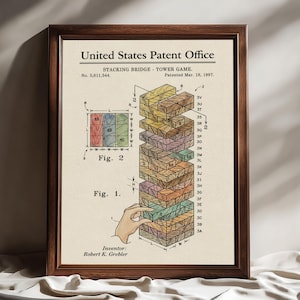 Vintage Stapelspiel Patent | Tower Game Patent, Spielzimmer Wandkunst | Strategie Brettspiel | MINT Klassenzimmer Poster, digitaler Download