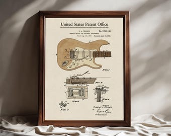 Fender Tremolo Patent Print 1956 | Guitar Blueprint Wall Art | Vintage Guitar Patent Poster | Music Studio Decor | Printable Patent Art