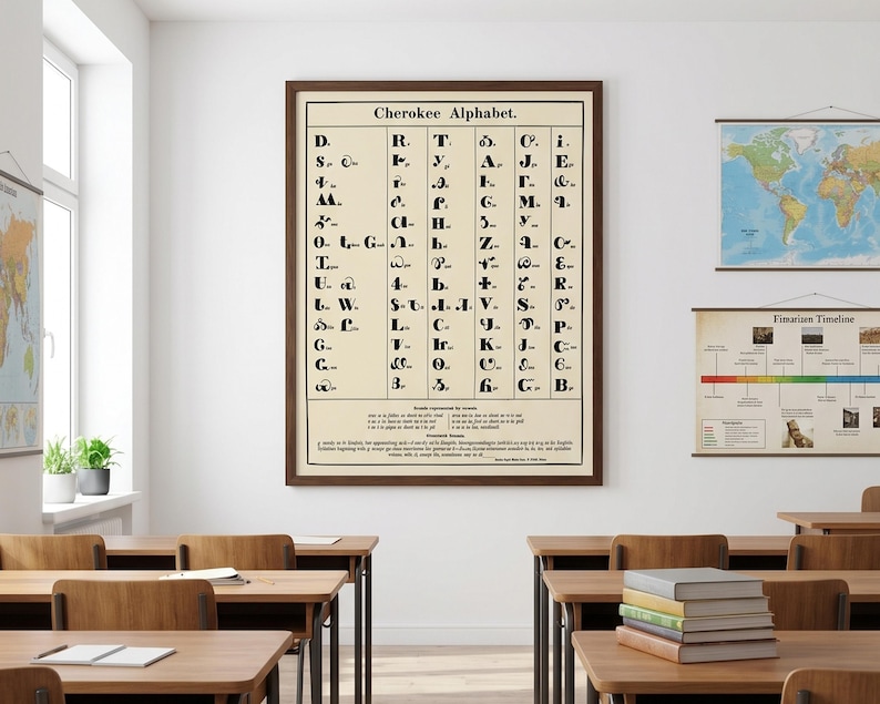 Cherokee Syllabary Poster, Vintage Cherokee Alphabet Print, Native ...