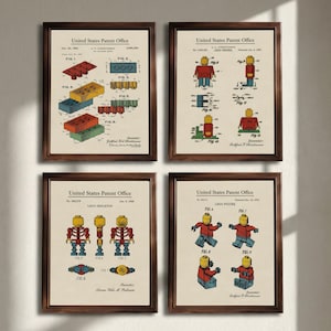 LEGO Color Patent Poster, Set of 4 Patent, Toy Building Brick,  Kids Room Decor, Gift for Boys & Girls, Nursery Wall Art, Digital Download