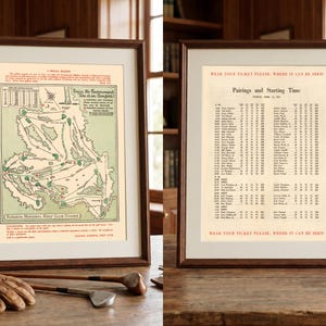 Set di poster vintage con la mappa del percorso dell'Augusta National Golf Club / Mappa del Masters Golf Tournament / Decorazione murale a tema golf / Stampa del layout del percorso di Augusta