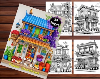 Flower Shop Coloring Pages: Vintage Storefront Designs (PDF Download)