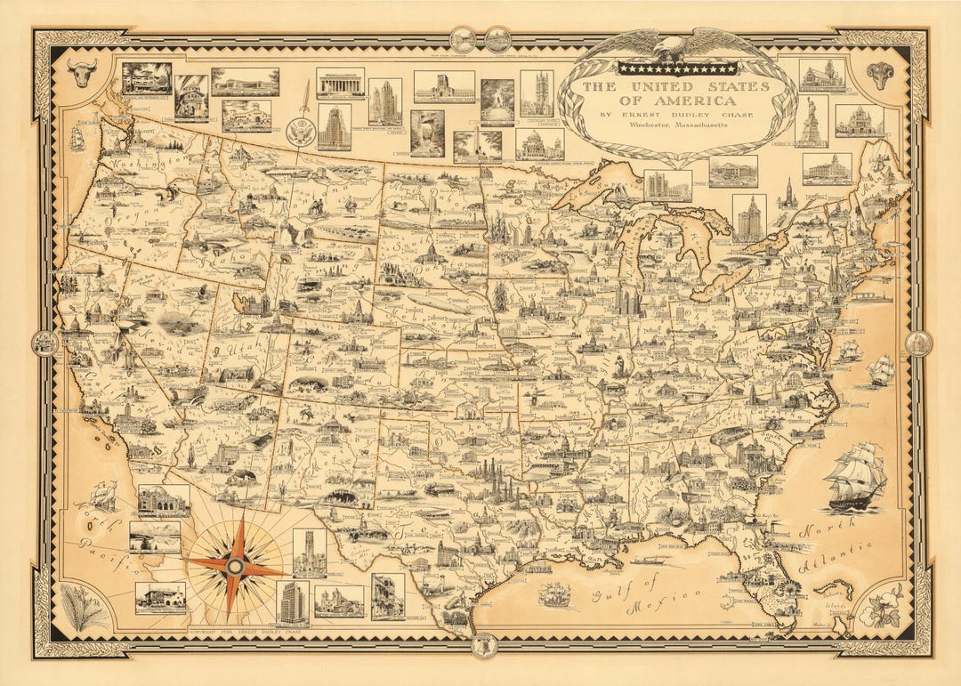 Pictorial Map of the United States of America, 1935, Ernest Dudley ...