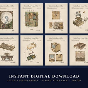 Vintage Computer Patent Print Set of 8, Retro Tech Wall Art, Computer Gallery Wall, Tech Office Decor, Gift for Programmers, Digital Downloa