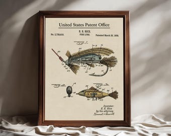 fishing artificial lure patent 1936 AL Foss Lures American Fork & Hoe Vintage Magazine Ad Adirondack Retro Vintage Fishing Lure Patent Art