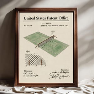 Impresión de patente de red de tenis vintage de 1907 / Arte mural de tenis / Decoración de ingeniería deportiva / Póster de patente de tenis vintage / Arte de patente imprimible