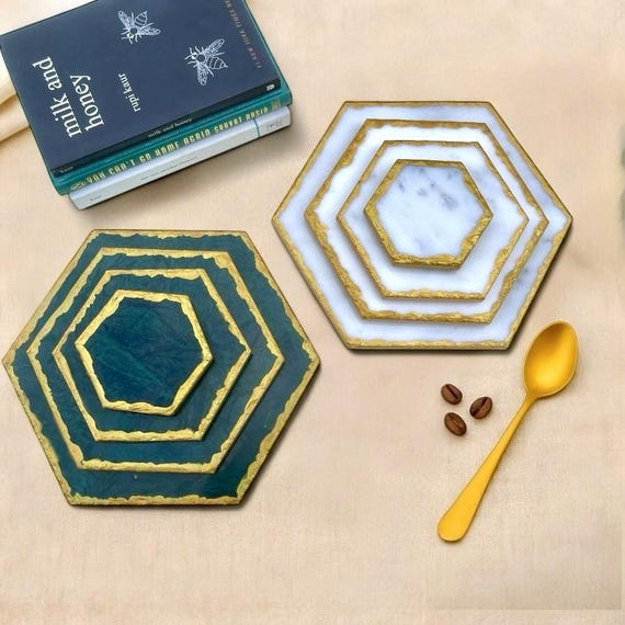Posavasos De Mármol Dorado Absorbentes Base De Corcho,... | Cuotas Sin