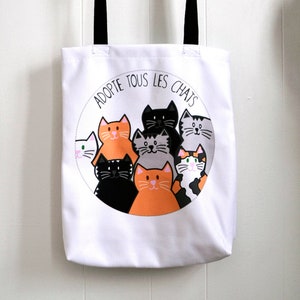 Sac fourre-tout "Adopte tous les chats", sac chat, sac de courses, amoureux des chats, cadeau amoureux des chats, illustration chat