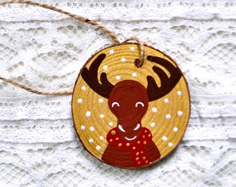Moose ornament, moose christmas decoration, cute christmas ornaments, handpainted ornament, christmas animal, animal lover gift
