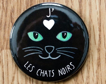 Aimant J'aime les chats noirs (2.25" de diamètre), amoureux des chats, aimant chat, aimant chat noir, aimant minou, fait au québec